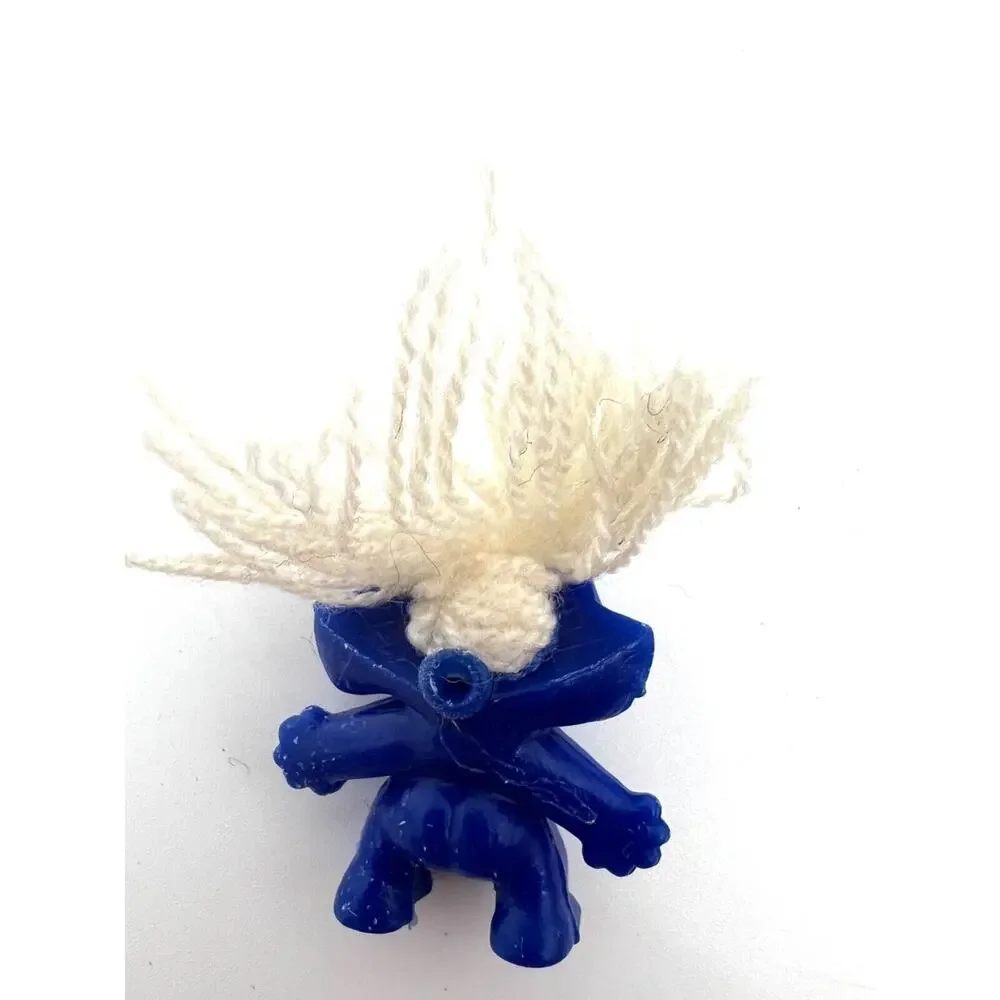 Vintage Miniature Blue Troll Doll White Hair Dark Eyes